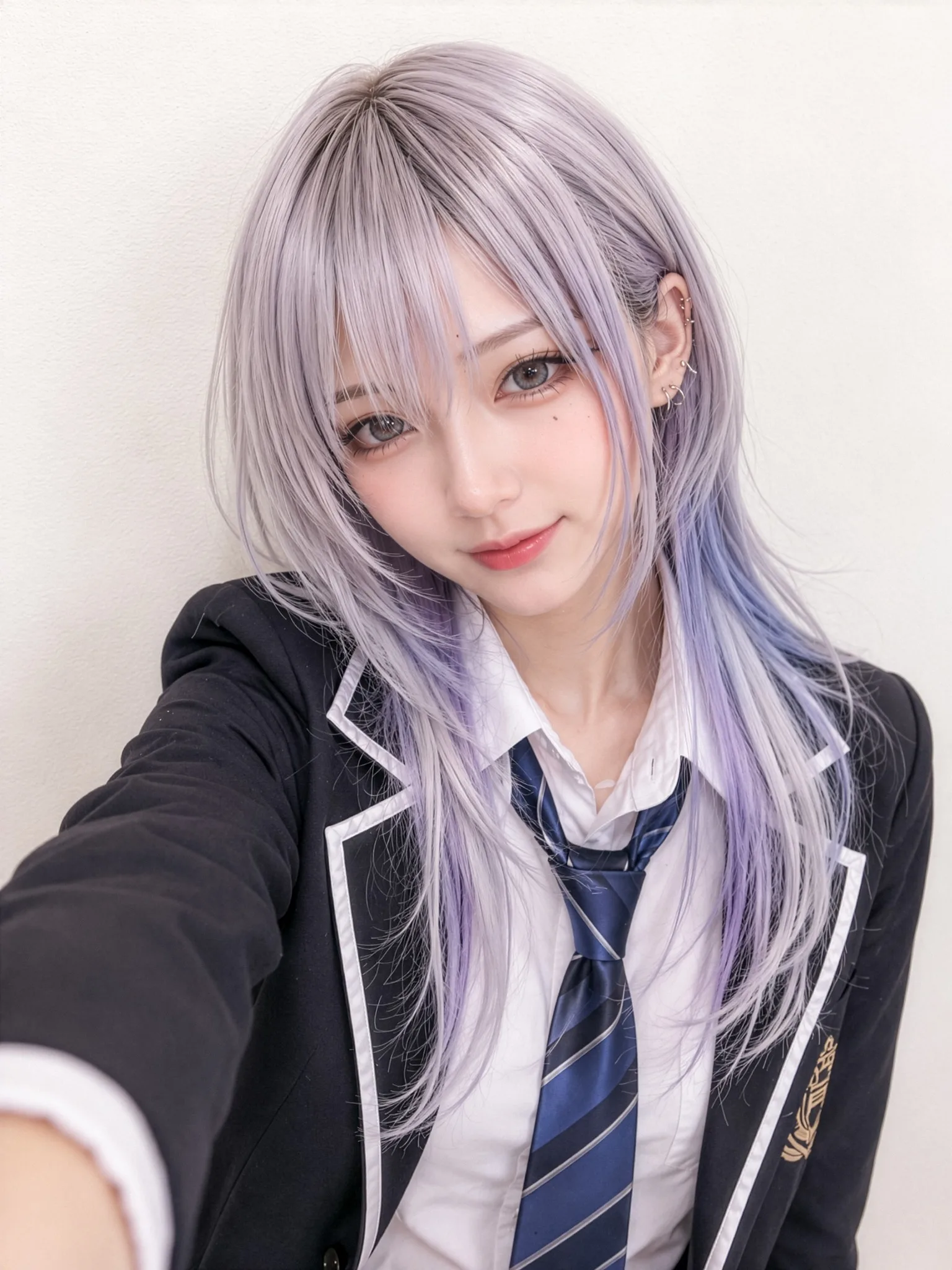 パステルヘアの制服スタイル